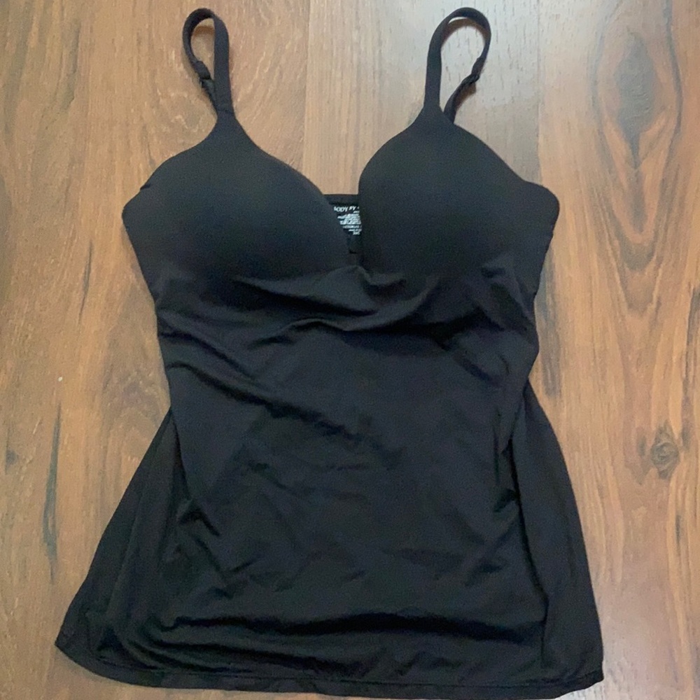 Y2K BODY BY VICTORIA IPEX BUILT IN BRA TOP TANK BLACK PLUNGE 36C